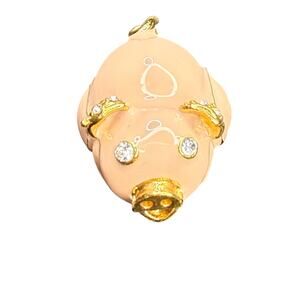 Whimsical Pink Enamel Pig Rhinestone Eyes Gold Plated Ears Snout Tail Size 7